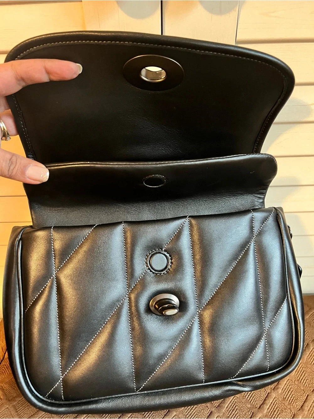 Coach Black Quilted Leather Shoulder Bag with Chain Strap